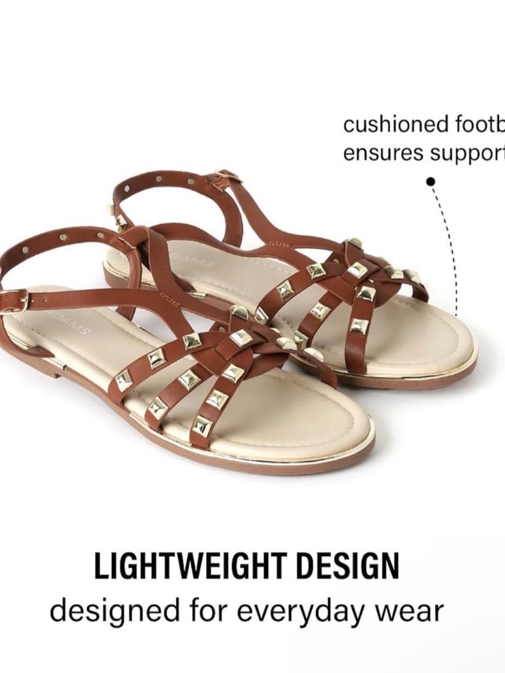 Women's Brown Pyramid-Stud Flat Sandal with Ankle Strap